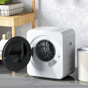 Tørretumbler med ventilation, 4 kg frontbetjent tørretumbler med tromle i rustfrit stål, 800W kompakt fritstående, hvid