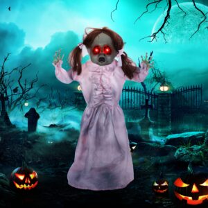 Gyserdukke, Halloween-dekoration, aktiveret af lyd/berøring, røde øjne, lyd, 76 cm