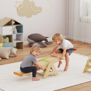 2-i-1 balancevippe til børn, træbalancebom, vippevippe til haven, balancebræt 133 x 38 x 24 cm