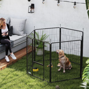 Hundehegn, kæledyrsindhegning, 6 paneler, stål, foldbar, grå