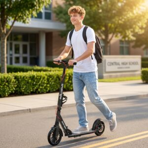 Cityscooter, aluminium, højdejusterbar og foldbar, med 200 mm PU-hjul, ABEC-7 kuglelejer, dobbelt bremsesystem