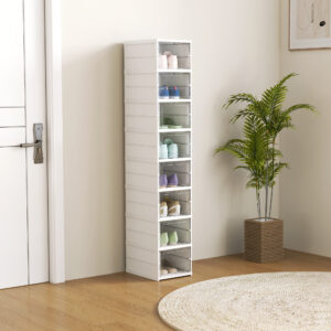 8-etagers skoreol, skoskab, foldbart, ventileret bagside, plast, hvid