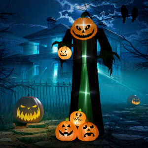 Halloween-dekoration, 2,40 m højt græskarspøgelse, selvoppusteligt, LED-belysning, til udendørs brug