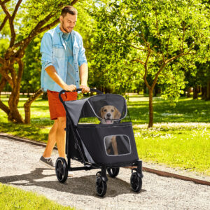 Hundeklapvogn/hundevogn op til 30 kg, foldbar, justerbar kaleche, opbevaringskurv, 112 cm x 65 cm x 100 cm, grå
