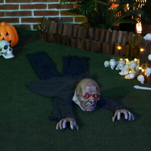 Halloween-dekoration zombie, LED-øjne, hyl og kravl, lyd- og bevægelsessensor, batteridrevet, 159 cm