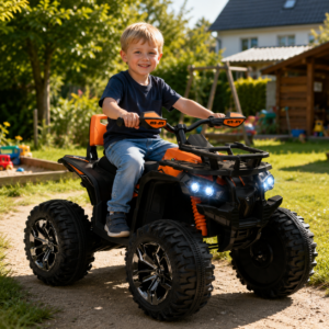 Elektrisk ATV til Børn, 12V 10Ah Børne ATV med Forlæns- og Bakfunktion, 2 Motorer, USB-Port, MP3 Musikafspiller, Børnekøretøj med Forlygter, 3-8 km/t, til Børn 3-5, Orange