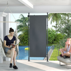 Senkrechtmarkise Sonnenschutz Balkonrollo 120x220-310cm wetterfest mit Kurbel Polyester Dunkelgrau für Terrasse & Garten