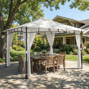 Pavillon, 3x3,6 m, vandafvisende, robust havepavillon med myggenet, dobbelttag, til have, terrasse, sort