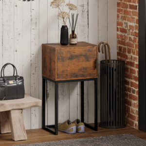 Smalt konsolbord, skab, industrielt design, stue/entre, 40x30x76cm, rustik brun