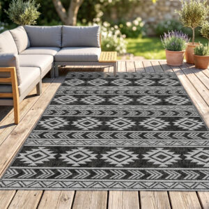 Udendørs tæppe 182 x 274 cm, vandtæt tæppe, PP-tæppe, balkontæppe, grå, til terrasse, camping