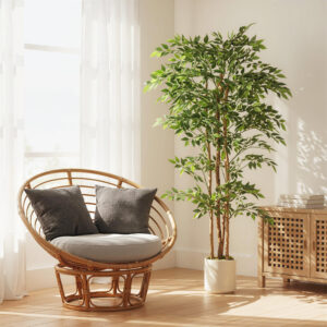 Kunstig banyantræ, kunstig plante med massiv træstamme, potte, til stue, soveværelse, kontor, 75 x 75 x 180 cm, grøn