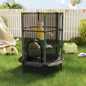 Børnetrampolin Ø140 cm, Trampolin med sikkerhedsnet, Kantbetræk, Havetrampolin til børn 3-10 år, Belastningskapacitet op til 50 kg, Sort