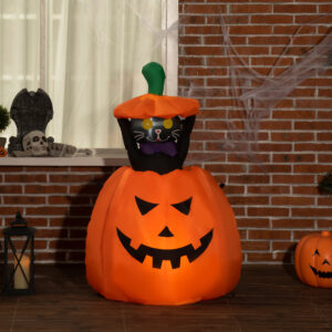 Selvoppustelig Halloween-dekoration, Halloween-græskar, inklusive LED'er, udendørs, vejrbestandig, 76 x 64 x 115 cm, orange