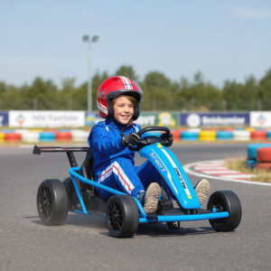 24V elektrisk gokart til kørsel og drifting, nylondæk, sikkerhedssele, horn, musik til alderen 8-12 år, blå