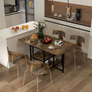 Klapbart spisebord, industrielt design, 140 cm x 80 cm x 75 cm, brun + sort