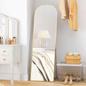 Stående spejl, helfigursspejl, stort spejl, moderne design, 50 cm x 1,5 cm x 161,5 cm, guld