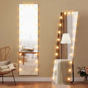 Helfigursspejl 150x40 cm RGB-LED stående spejl med 21 pærer, 7 lysfarver, touch-afbryder, hukommelsesfunktion