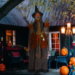 Heks med trylledrik, Halloween-dekoration, uhyggelige lyde, røde øjne, bevægelig, 183 cm