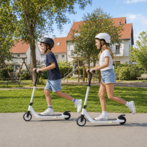 El-løbehjul, elektrisk løbehjul, 6 km rækkevidde, egnet til alderen 6 år og opefter, stålstel, sort og hvid, 76 x 53 x 95 cm