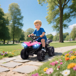 Børne elektrisk ATV 6V med frem- og bakfunktioner, musik og LED-forlygter - lyserød