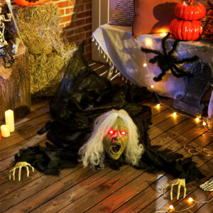 183 cm Halloween-dekoration Halloween-zombie-gammel mand med LED-lys, lydfunktion, til fest
