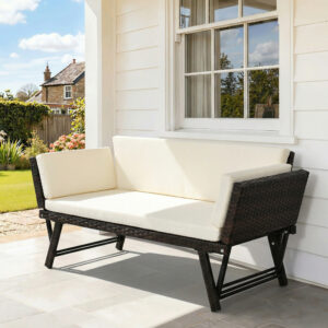 Polyrattan Havesofa 2-personers Sammenklappelig Havemøbel Loungesofa med Armlæn Stål Brun 129x63x67 cm til Terrasse & Altan