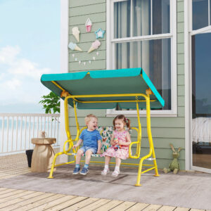 2-personers Hollywood-gynge til børn med justerbar solskærm og sikkerhedssele til børn i alderen 3-6 år op til 60 kg, 112x75x120 cm, grøn