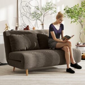 Sovesofa, gæsteseng, 3-positions justerbar ryglæn, corduroy-look, op til 120 kg, 141 x 90 x 81 cm, mørkebrun
