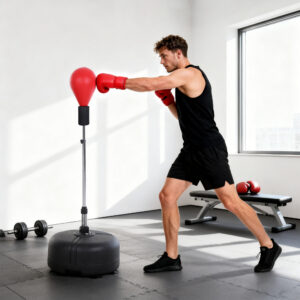 Boksebold med stativ, 136-154 cm højdejusterbar boksebold, fritstående boksebold med boksehandsker, til unge og voksne, til udstyr, stresslindring, fitness, rød