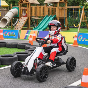 Elektrisk Gokart til Børn 12 V 3-5 km/t Driftkart med 2-vejs justerbar tilstand, sikkerhedssele, rat, Gokart Børnekøretøj til 3-8-årige, Hvid