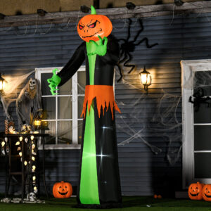 Halloween-spøgelse med LED-lys, selvoppusteligt, inklusive blæser, 100 cm x 96 cm x 270 cm, grøn + gul + sort