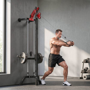 Lat pulldown-station, 16-vejs justerbar, til vægmontering, lat pulldown-tårn inklusive lat pulldown-stang, håndtag og kabeltræksystem, op til 120 kg.