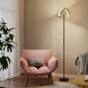 RGB-gulvlampe, dæmpbar lampe med flerfarvede lysmuligheder, drejelig, sort