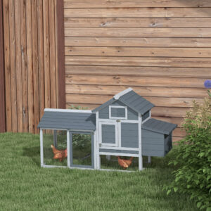 Bantam hønsehus med løbegård, redekasse, aftagelig bundbakke, 150,5 cm x 54 cm x 87 cm, naturtræ, grå