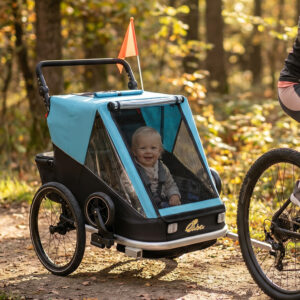 Cykeltrailer til børn, 2-personers, 2-i-1 foldbar børnecykeltrailer med justerbart sæde og stropper, blå