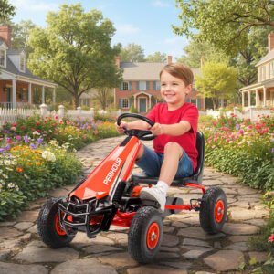 Pedal Gokart til Børn, Højdejusterbart Sæde, EVA Hjul, Bremse, Kobling, 3-8 År, Rød
