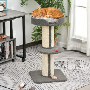 Kradsetræ til Katte, Robust Kradsetræ med Platform, Sisal, Belastningsevne 30 kg, Grå til Aktiv Leg og Afslapning