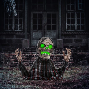 Halloween-dekoration Groundbreaker-skelet, bøjelige arme, glødende øjne, uhyggeligt hyl