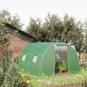 Drivhus i polytunnel med walk-in-funktion, 3 x 3 m, med 4 vinduer, frostbeskyttelse, stålrør, mørkegrøn