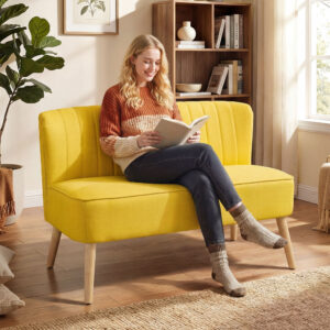 2-personers sofa, blød polstring, letplejeligt betræk, op til 220 kg, 117 x 56,5 x 77 cm, gul