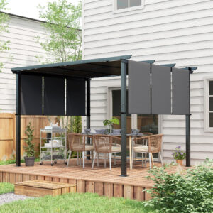 Pavillon 3,5x3m Pergola mit Seitenwand, Terrassendach, dunkelgrau, wetterfest für Garten & Terrasse