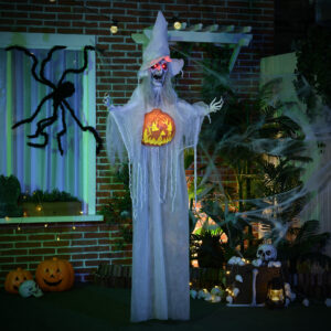 Halloween-spøgelse, Halloween-dekoration, lydfunktion, med bevægelsessensor og LED-lys, 60 cm x 18 cm x 183 cm