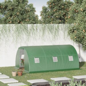 Drivhus i polytunnel med walk-in-funktion, 4,5 x 3 m, med 6 vinduer, frostbeskyttelse, stålrør, mørkegrøn