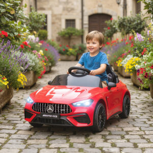 Elbil til Børn, Mercedes Design, 12V Motorer, Fjernbetjening, LED Lys, Musik, Til 3-6-årige, Rød