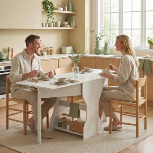 Klapbart spisebord, køkkenbord med opbevaring til 2-4 personer, klapbord til små rum, spisestue, 160 x 60 x 75 cm, hvid