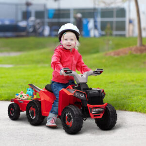 Køb  Elektrisk ATV, med Anhænger, For- og Bakgear, Slidstærke Hjul, Metal, til 1,5-3 År, Lastkapacitet 25 kg, Rød