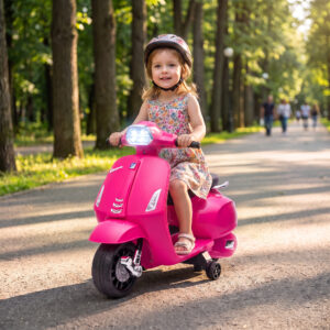Elmotorcykel til børn Vespa 6V Elmotorcykel med støttehjul, forlygte, horn til 2-6 år 71 x 37 x 52 cm lyserød