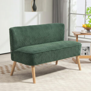 2-personers sofa, fløjlssofa med træben, polstret sektionssofa, dobbeltsofa til stue, soveværelse, 117 x 56,5 x 77 cm, grøn