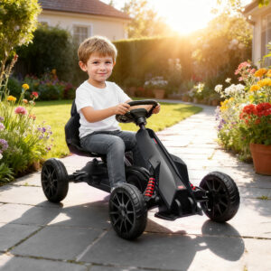 Gokart Pedalbil med Håndbremse, Justerbart Sæde, Frem- og Bakgear, Pedalbil til Børn 3-8 År, Sort