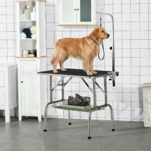 Trimmebord, Sammenklappeligt, Højdejusterbart, Rustfrit Stål, Sort til Hundepleje og Grooming